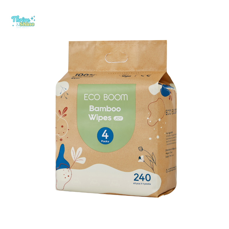 Eco Boom 60pcs Biodegradable Bamboo Wipes – 4 Pack