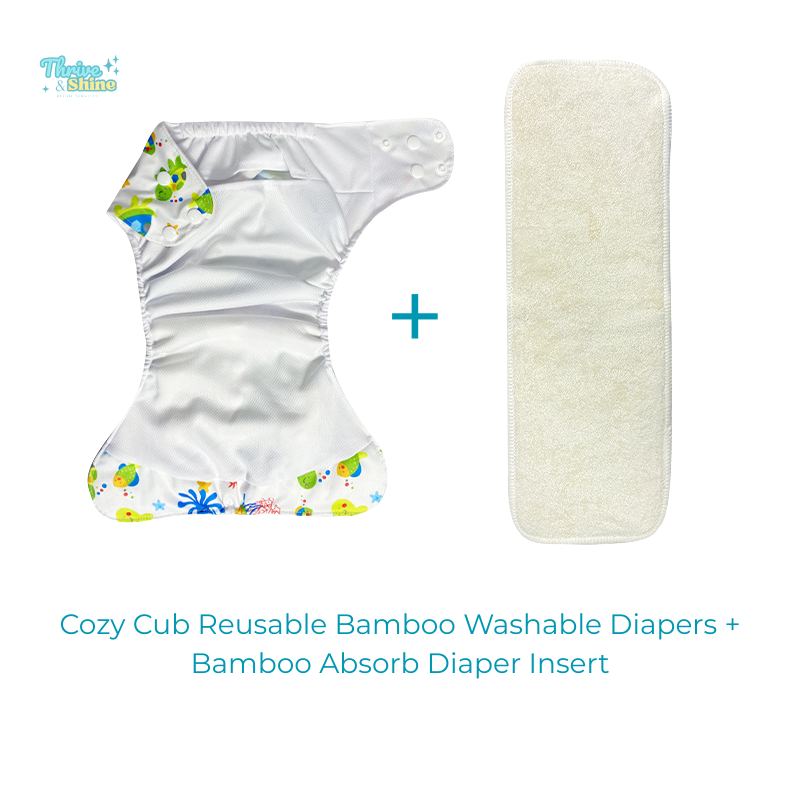 Cozy Cub Reusable Bamboo Washable Diapers + Bamboo Absorb Diaper Insert